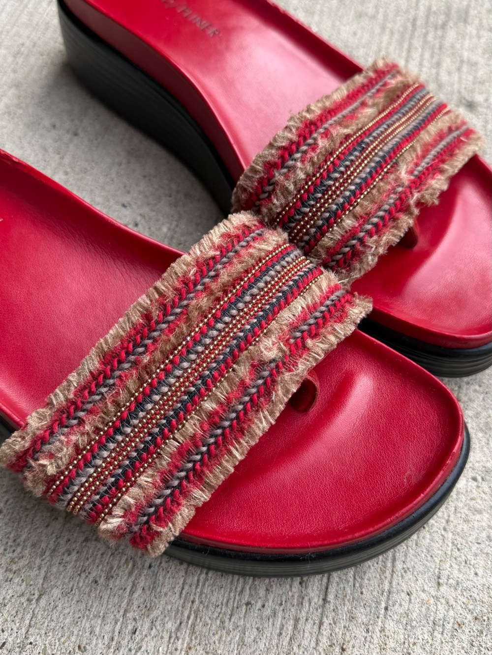 Donald J. Pliner Red Slide Sandals with Multicolor Woven Strap - Picture 2 of 4